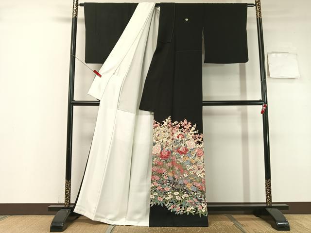 平和屋着物●豪華黒留袖 友禅 作家物 飛鶴花文 正絹 逸品 CABB5176vp