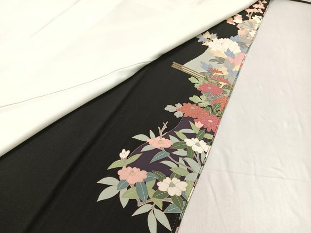 平和屋着物●豪華黒留袖 友禅 作家物 飛鶴花文 正絹 逸品 CABB5176vp