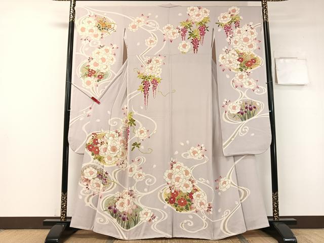 平和屋着物○豪華振袖 型染め 流水鴛鴦花文 正絹 逸品 CABB4809vp 平和