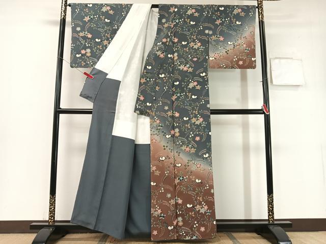 平和屋着物●訪問着 型染め 花蝶文 暈し染め 正絹 逸品 CABB5187vp