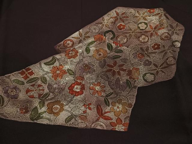 平和屋着物#道行コート 花鳥文 正絹 逸品 CABB5454ua