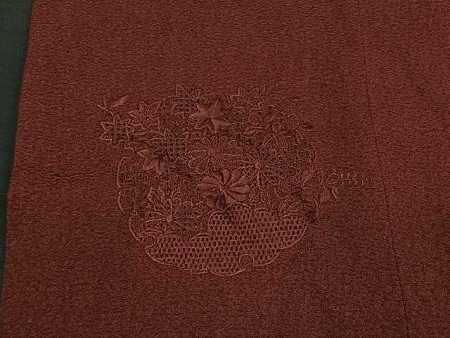 平和屋着物#中国三大刺繍 スワトウ刺繍 総刺繍 道行コート 花丸地紋 葡萄茶色 正絹 逸品 CABB5485ua