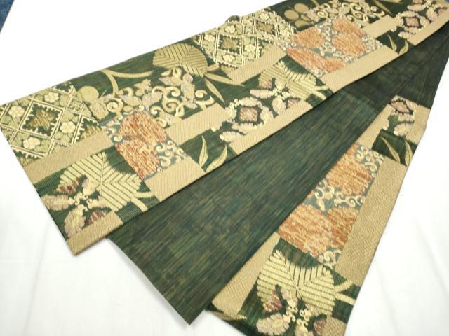 平和屋着物●両面 六通柄袋帯 色紙重ね草花文 金糸 正絹 逸品 CABB5643hy