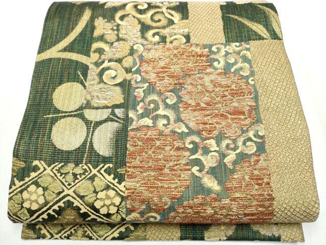 平和屋着物●両面　六通柄袋帯　色紙重ね草花文　金糸　正絹　逸品　CABB5643hy 平和屋着物○両面 六通柄袋帯 色紙重ね草花文 金糸 正絹 逸品
