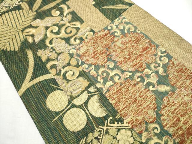 平和屋着物●両面 六通柄袋帯 色紙重ね草花文 金糸 正絹 逸品 CABB5643hy