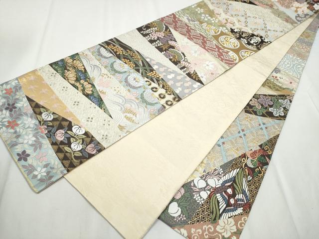 平和屋着物●全通全景柄袋帯 唐織 切嵌草花文 名物裂 本金 正絹 逸品 CABB5673hy