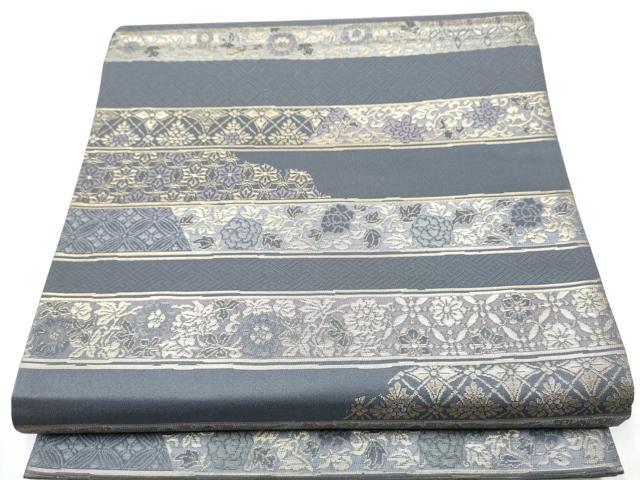 平和屋着物○六通柄袋帯 裂取更紗横段文様 金糸 正絹 逸品