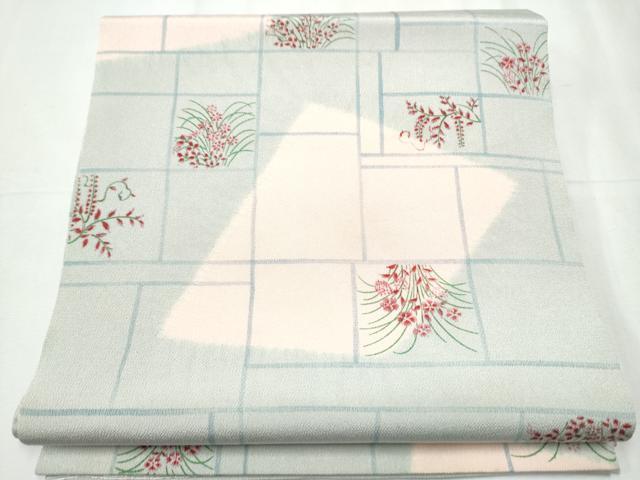 平和屋着物○九寸名古屋帯 型染 草花文 鬼しぼ縮緬 正絹