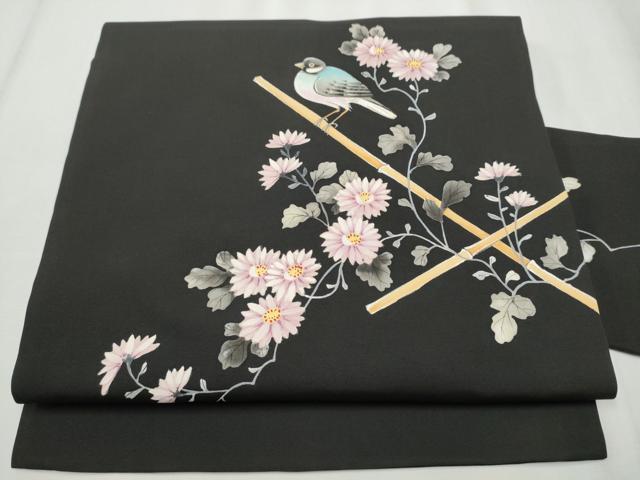 名古屋帯　鉄線花　黒地　金彩　着物　044a d 名古屋帯 鉄線花 黒地 金彩 着物 044a d 名古屋帯 鉄線花 黒地 金彩