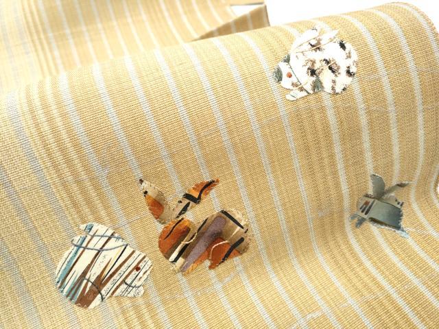 平和屋着物▽八寸名古屋帯 スリーシーズン 春夏秋 パッチワーク 兎 正絹 逸品 CABB5896hy
