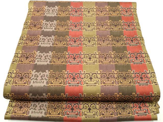 龍村美術織物　たつむら　九寸　開き名古屋帯　獅噛文長斑錦　金糸　正絹 龍村美術織物 獅噛文長斑錦 九寸名古屋帯 開き名古屋 正絹 Q900 - メルカリ