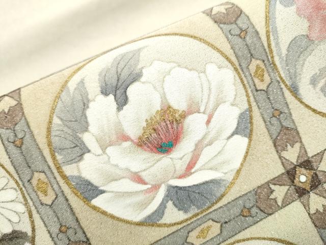 平和屋着物●英王室献上友禅作家 木下勝功 六通柄袋帯 綴れ 草花丸文 金銀彩 正絹 逸品 CABB5922hy