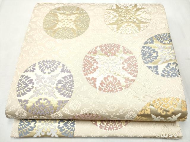 正絹　袋帯　六通柄　唐織　銀糸　正倉院華文 平和屋着物◎六通柄袋帯 唐織 舞花文 黒地 金銀糸 正絹 逸品