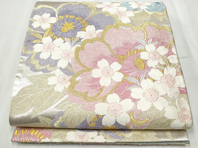 平和屋着物●六通柄袋帯　唐織　花の舞　金銀糸　正絹　逸品　CABB5973hy 平和屋着物○六通柄袋帯 唐織 花の舞 金銀糸 正絹 逸品 CABB5973hy