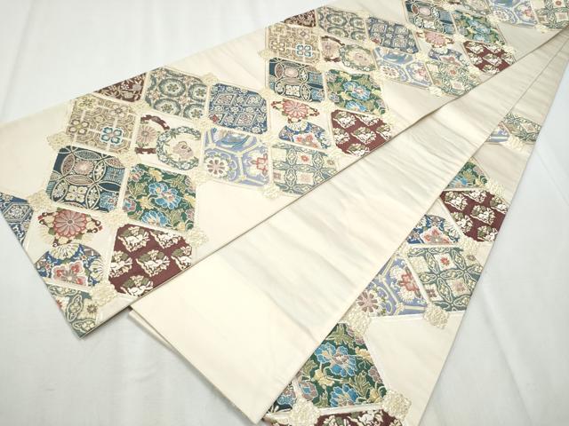 平和屋着物●六通柄袋帯 唐織 天井花鳥文 花兎 金糸 正絹 逸品 CABB5995hy