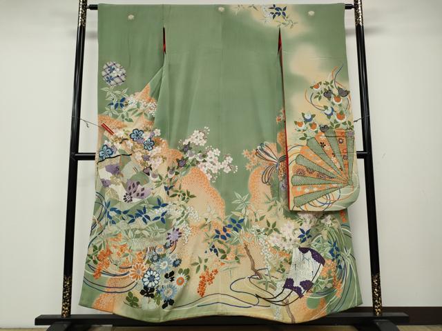 平和屋着物●アンティーク 大正ロマン 振袖 刺繍 几帳草花尽くし 金銀彩 正絹 逸品 CABB6002ut