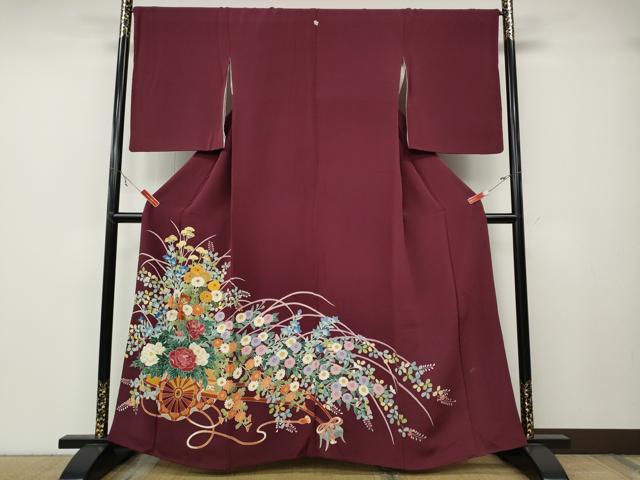 平和屋着物○豪華色留袖 刺繍 花車文 金糸 鬼しぼ縮緬 正絹 逸品
