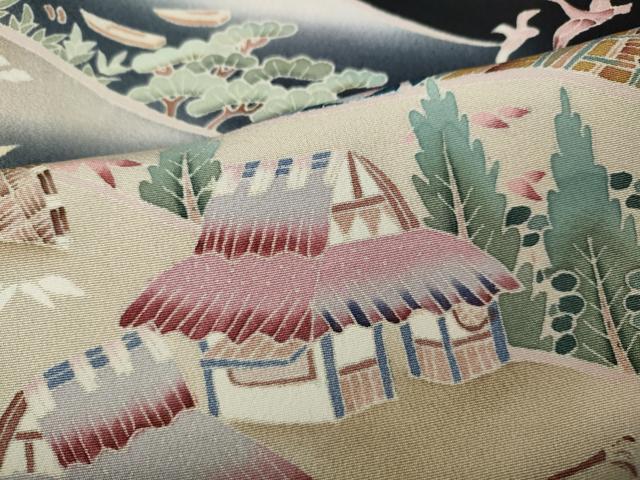 平和屋着物●本加賀友禅作家 江波秀明 黒留袖 風景人物船文 暈し染め 正絹 逸品 CABB6075ut