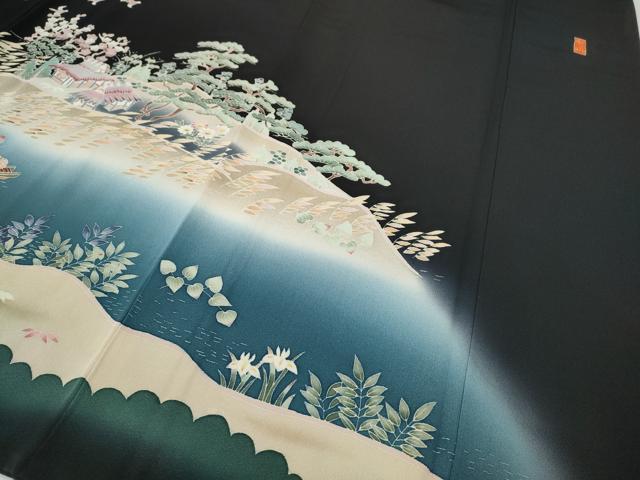 平和屋着物●本加賀友禅作家 江波秀明 黒留袖 風景人物船文 暈し染め 正絹 逸品 CABB6075ut