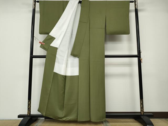 平和屋着物●上質な色無地 霞文 青丹色 正絹 逸品 CABB6079ut