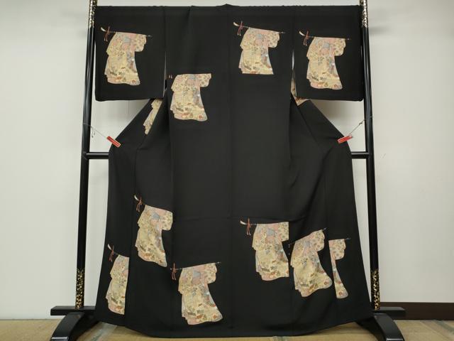 平和屋着物●創業460年・千總　訪問着　誰が袖花文　黒地　金彩　正絹　逸品　CABB6096ut 平和屋着物○創業460年・千總 訪問着 誰が袖花文 黒地