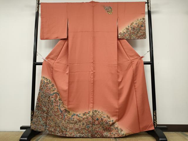 平和屋着物○訪問着 更紗花唐草文 暈し染め 金彩 正絹 逸品