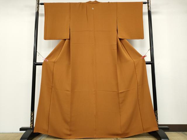 平和屋着物●ファッションデザイナー 花井幸子 色無地 霞地紋 黄茶色 正絹 逸品 CABB6158ut