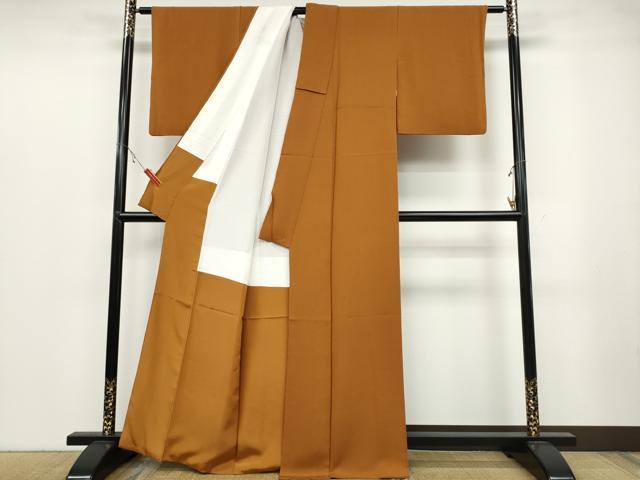 平和屋着物●ファッションデザイナー 花井幸子 色無地 霞地紋 黄茶色 正絹 逸品 CABB6158ut