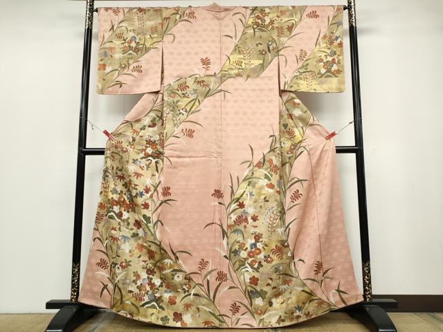 平和屋着物●訪問着 駒刺繍 草花文 金彩 正絹 逸品 CABB6162ut