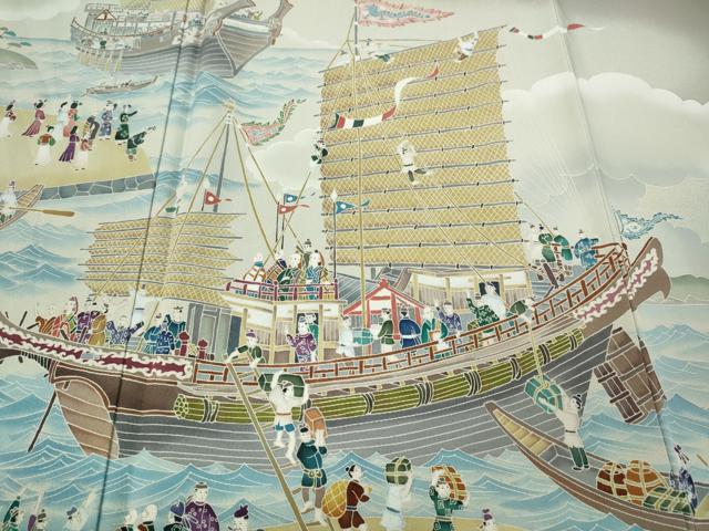 平和屋着物●糸目友禅作家 滝沢晃 色留袖 人物船文 暈し染め 正絹 逸品 未使用 CABB6204ut