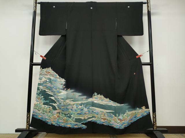 平和屋着物●本加賀友禅作家 相河達博 黒留袖 風景飛鶴草木文 暈し染め 正絹 逸品 CABB6205ut