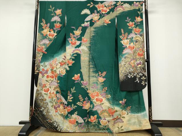 平和屋着物●豪華振袖 枝花文 暈し染め 銀通し地 正絹 逸品 CABB6218ut