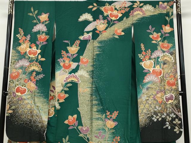 平和屋着物●豪華振袖 枝花文 暈し染め 銀通し地 正絹 逸品 CABB6218ut
