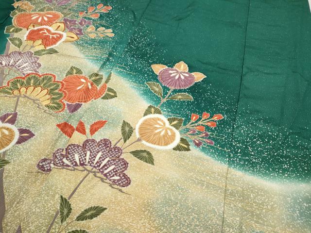 平和屋着物●豪華振袖 枝花文 暈し染め 銀通し地 正絹 逸品 CABB6218ut