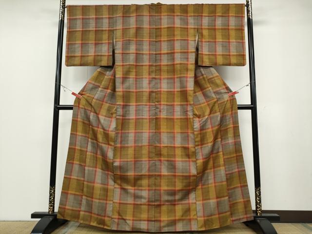 平和屋着物●上質な紬 格子柄 正絹 逸品 CABB6221ut