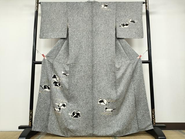 平和屋着物●訪問着 鴛鴦文 たたき染め 金彩 正絹 逸品 CABB6239ut