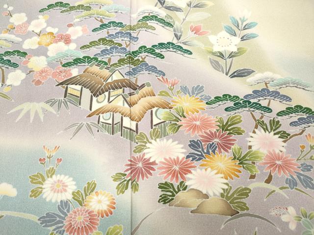 平和屋着物●訪問着 友禅 作家物 風景草花文 暈し染め 正絹 逸品 CABB6245ut