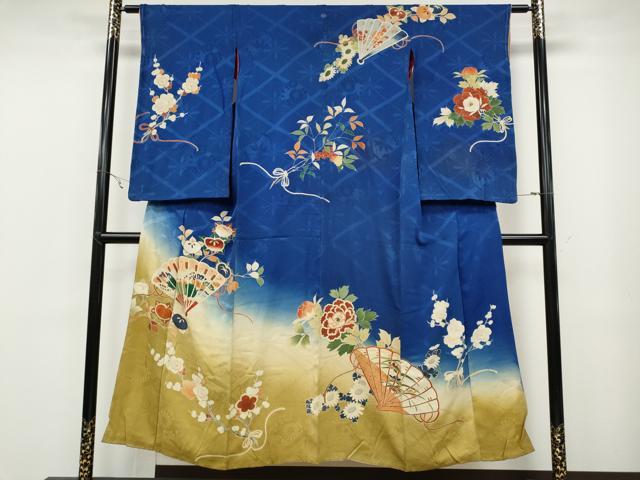平和屋着物●アンティーク 大正ロマン 訪問着 駒刺繍 檜扇枝花文 暈し染め 正絹 逸品 CABB6250ut