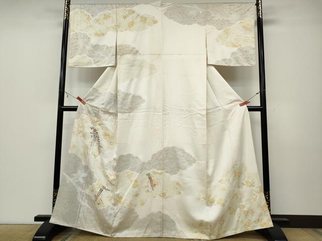 平和屋着物●訪問着　絞り　刺繍　雲重ね花文　金彩　正絹　逸品　CABB6264ut 平和屋着物○訪問着 絞り 刺繍 雲重ね花文 金彩 正絹 逸品 CABB6264ut