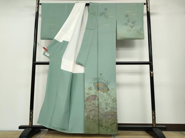平和屋着物●中国三大刺繍 スワトウ刺繍 訪問着 地紙花鳥文 暈し染め 金糸 やまと誂製 正絹 逸品 CABB6265ut