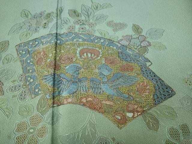 平和屋着物●中国三大刺繍 スワトウ刺繍 訪問着 地紙花鳥文 暈し染め 金糸 やまと誂製 正絹 逸品 CABB6265ut