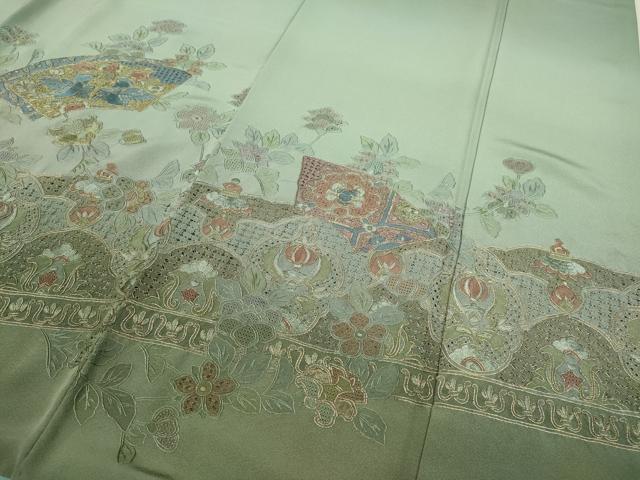 平和屋着物●中国三大刺繍 スワトウ刺繍 訪問着 地紙花鳥文 暈し染め 金糸 やまと誂製 正絹 逸品 CABB6265ut