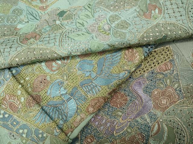 平和屋着物●中国三大刺繍 スワトウ刺繍 訪問着 地紙花鳥文 暈し染め 金糸 やまと誂製 正絹 逸品 CABB6265ut