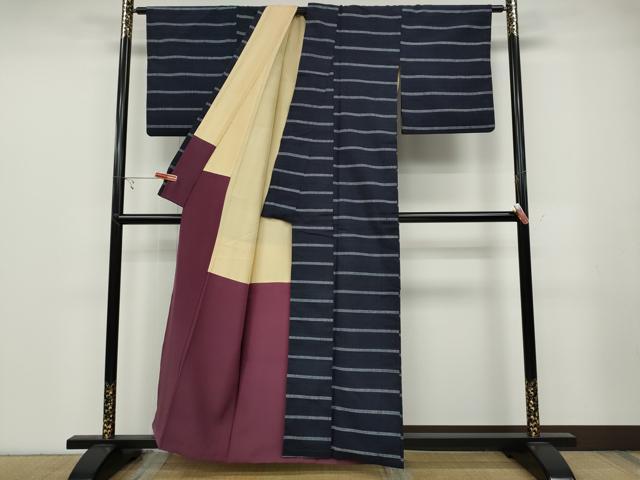 平和屋着物●上質な紬 横段文 正絹 逸品 CABB6266ut