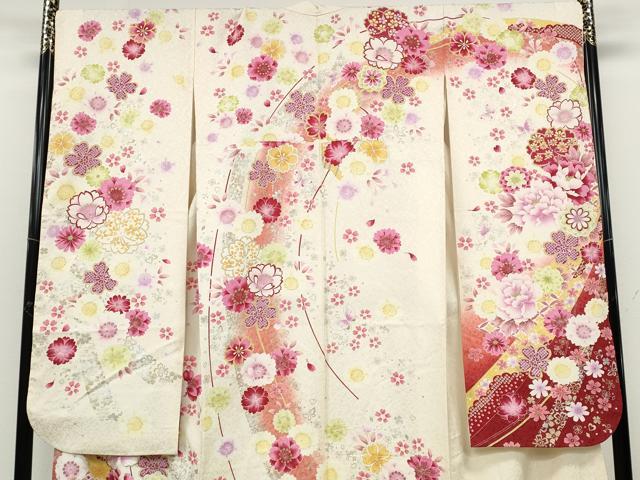 平和屋着物●豪華振袖 刺繍 花蝶文 銀通し地 正絹 逸品 CABB6270ut