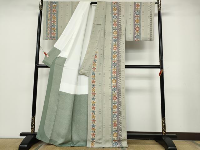 平和屋着物●手差し紅型作家 都巳二 訪問着 草花間道 正絹 逸品 CABB6272ut