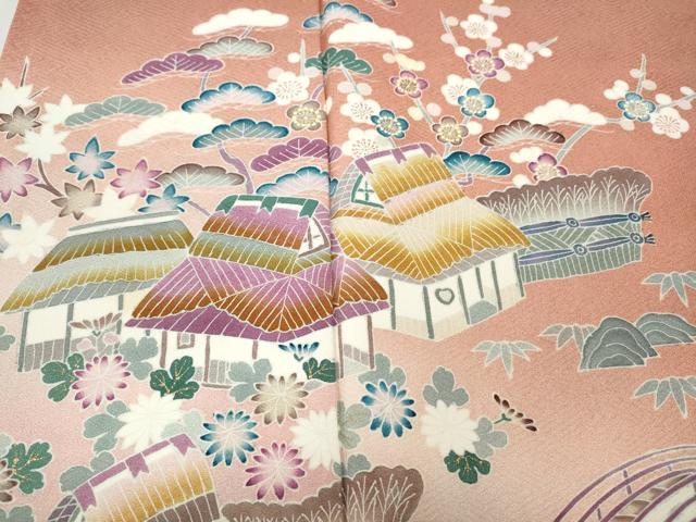 平和屋着物●訪問着 友禅 風景花文 暈し染め 正絹 逸品 CABB6275ut