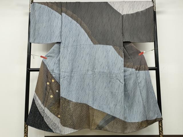 平和屋着物●男性 訪問着 駒刺繍 市松綾織 切嵌舞花文 金彩 正絹 逸品 CABB6291ut