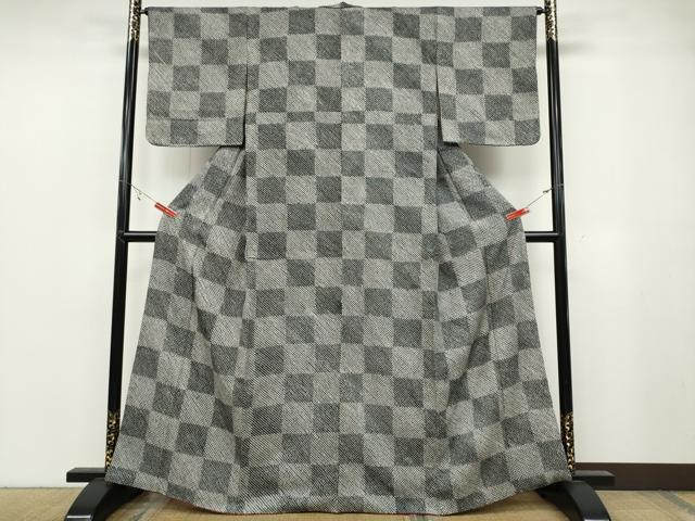 平和屋着物●上質な小紋 総絞り 市松文 黒地 正絹 逸品 CABB6300ut