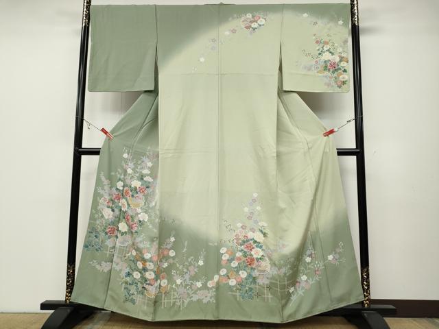 平和屋着物○訪問着 駒刺繍 雪輪枝花文 暈し染め 正絹 逸品 CABB6310ut